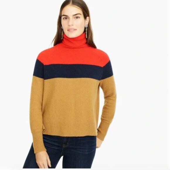 J. Crew Red, Navy, and Tan Turtleneck Sweater US M - Picture 1 of 14